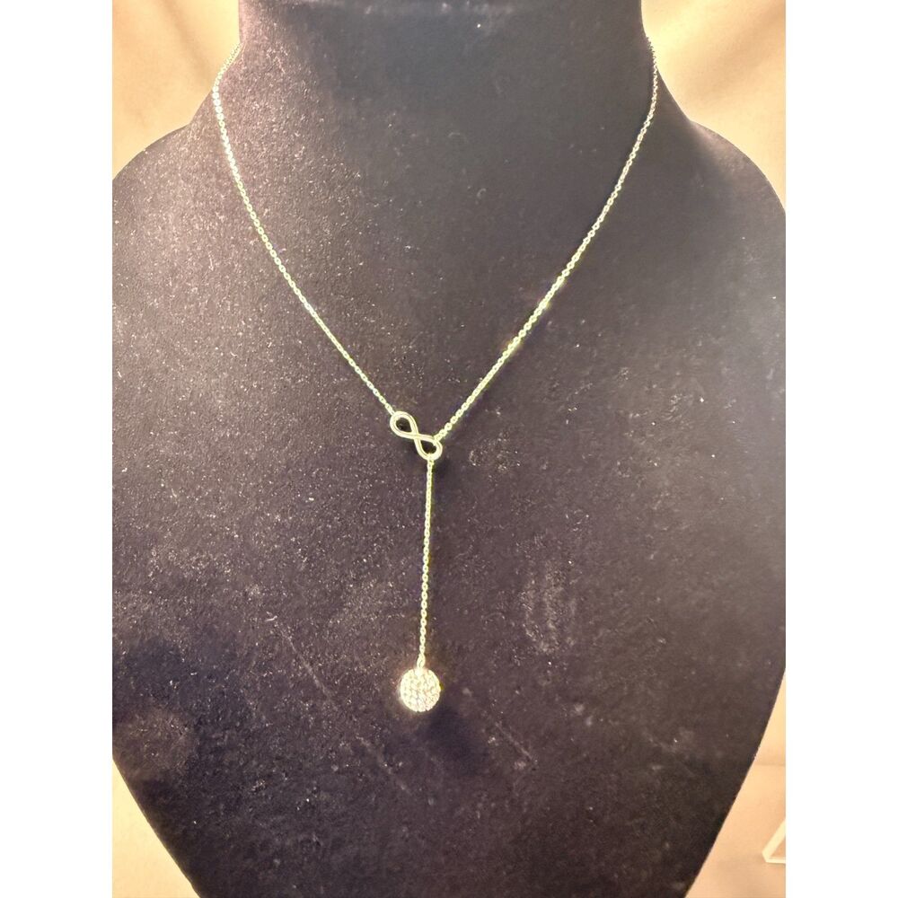 NEW Infinity Crystal Pave Ball Lariat Chain Necklace 925 Sterling